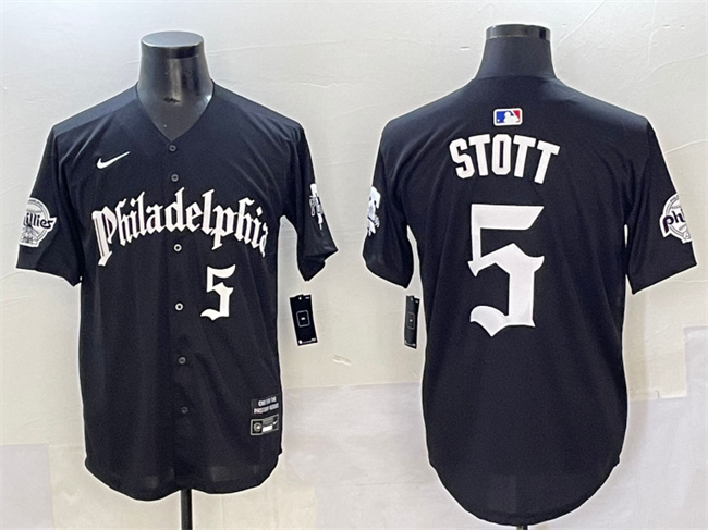 Men's Philadelphia Phillies #5 Bryson Stott Black Gothic Vapor Limited Stitched Jersey Men's Philadelphia Phillies #5 Bryson Stott Black Gothic Vapor Limited Stitched Jersey